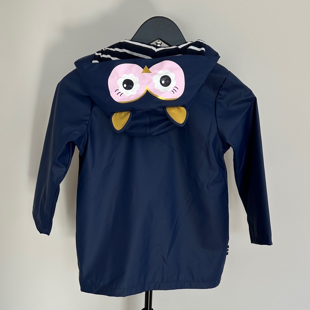 Joules Navy Blue Kids Raincoat with Pink Owl Hood - Picture 7 of 12